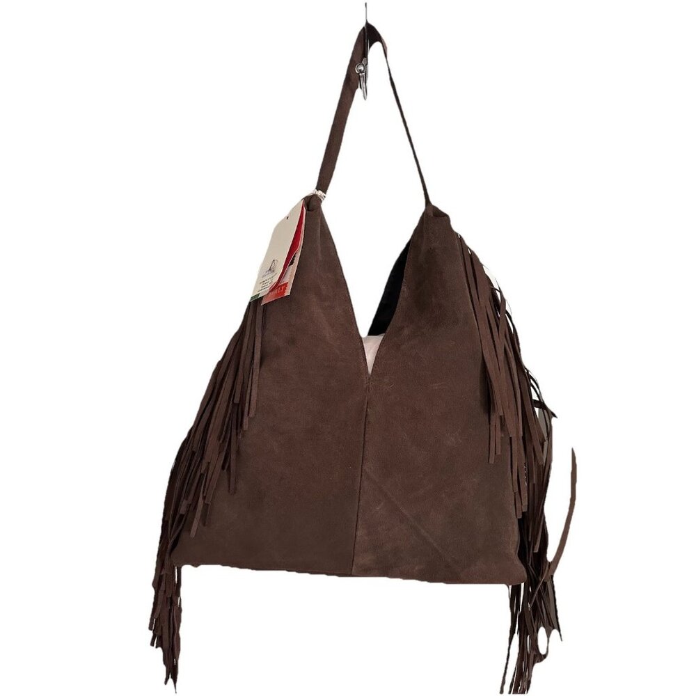Divina Firenze Genuine Leather Fringe Hobo Bag – Made in Italy – Suede Leather